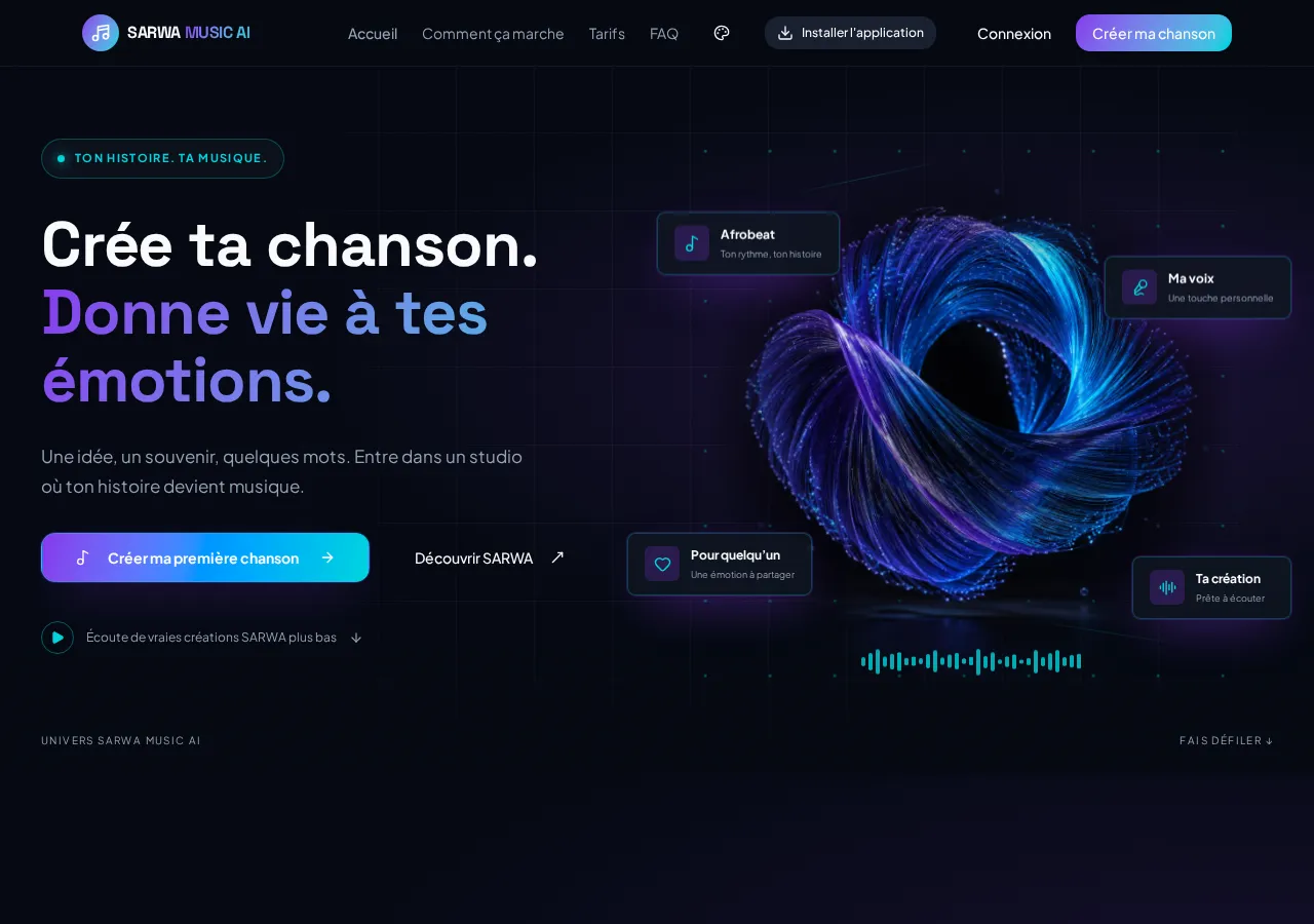 Capture du site SARWA MUSIC AI